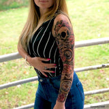 Tatouage éphémère pour homme & femme. Tatouage pour le bras complet ou la jambe tête de mort rose crane horologe montre temps tatouage temporaire éphémère faux tatoo fake autocollant temporary tattoo ephemere