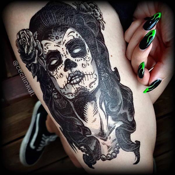 tatoo ephemere femme calavera tête de mort calavera mexicaine  tatouage temporaire faux tatouage tatoo Tattoo-Ephemere 