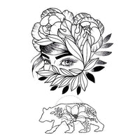 Visage fleuri & ours tattoo ephemere tatouage temporaire faux tatouage pour homme et femme pour le bras la cuisse