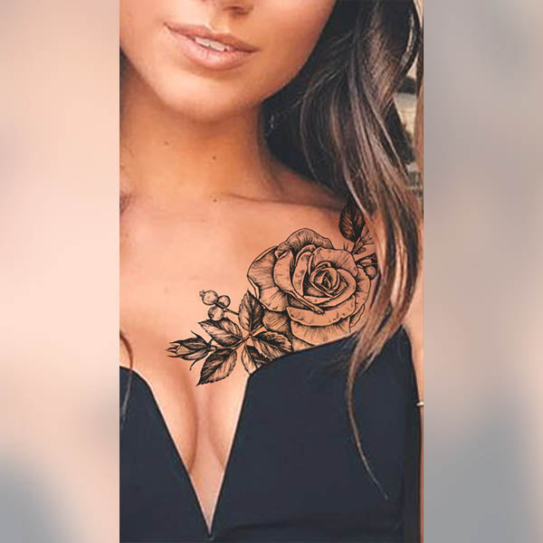 tatouage temporaire rose et fleur n&b pour femme tatouage temporaire faux tatoo autocollant tattoo-ephemere