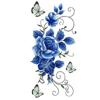Faux tatouage femme fleurs bleues & papillons tatouage éphémère ephemere temporaire faux tatoo fake autocollant bleu fleur rose papillon tattoo-ephemere