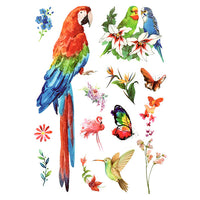 Faux tatouage perroquet, oiseaux, papillons et fleurs tatouages éphémères tatouage temporaire femme fille couleur faux tatoo autocollant décalcomanie fake tattoo ephemere