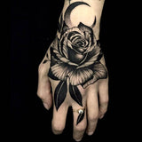 Faux tatouage rose & lune noire pour homme et femme tatouage éphémère tatouage temporaire faux tatoo fake autocollant décalcomanie provisoire fleur tattoo ephemere
