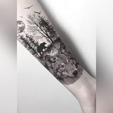 Loup sous la lune ours foret tatouage ephemere temporaire noir autocollant faux tatouage homme femme tatoo ephemere paris