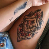 Tatouage temporaire mandala hindou femme cuisse plume faux tatouages tatouage éphémère tatoo tattoo-ephemere