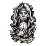 Tatouage Ephemere vierge marie religieux dame blanche femme et homme priere religion catholique tatouage temporaire faux tatouage fake tatoo autocollant décalcomanie tattoo éphémère