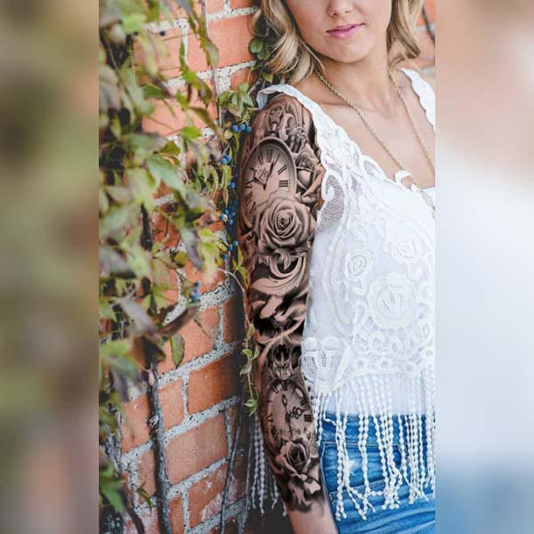 Tatouage bras complet  the time of roses tatouage éphémère sleeve tatou tattoo tatoo temporaire faux non permanent provisoire décalcomanie tattoo-ephemere