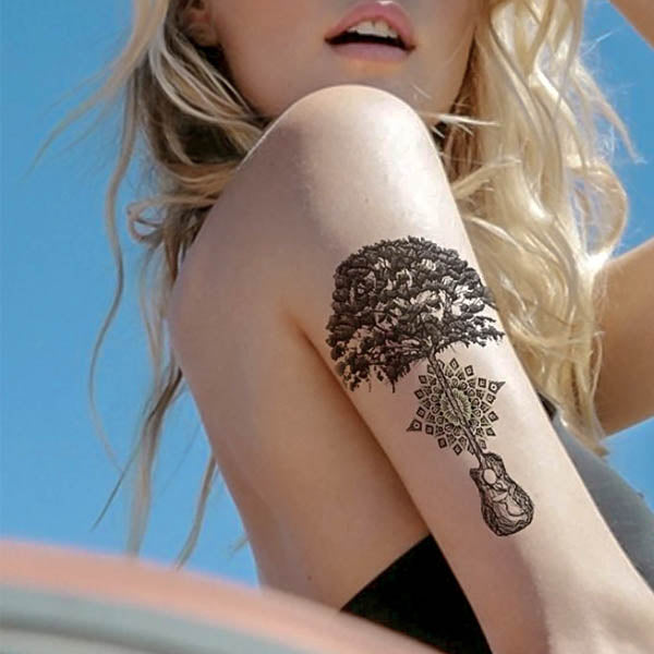 Tatouage éphémère arbre et guitare tatouage temporaire faux tatouage Tattoo-Ephemere 