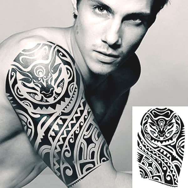 Tatouage ephemere éphémères homme maori buffle tribal polynésien tato tatou tatouages temporaires faux tatoo fake autocollant temporary tattoo ephemere