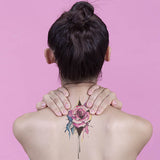 Tatouage ephemere rose en couleurs tatouage temporaire faux tatouage rose fleur femme tatoo autocollant fake tattoo-ephemere