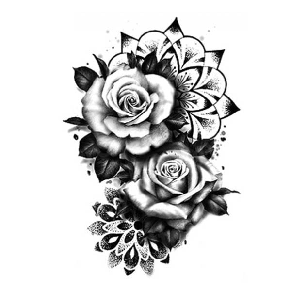 Tatouages Ephemeres Roses & Mandala tatouage temporaire noire fleur faux tatouages fake autocollant femme et homme temporary tattoo ephemere