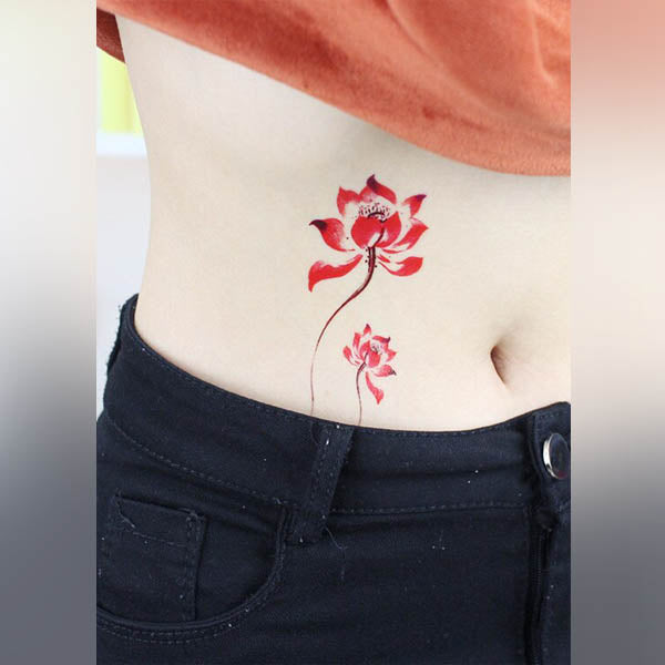 Tatouages temporaires pour femme Fleurs de lotus rouge tatouage éphémère faux tatoo fake autocollant rouge tattoo ephemere