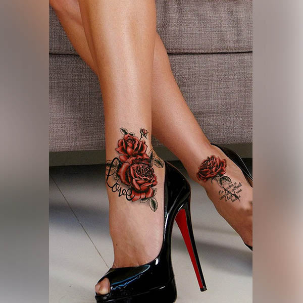 Tatouages temporaires roses and loves pour femmes et hommes tatouages éphémères fleurs rouge rose tatoo fake tatouage autocollant décalcomanie tattoo ephemere