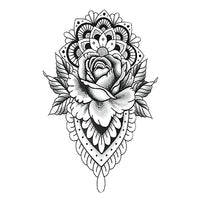 Tatouage temporaire rose mandala orientale N&B tatouage éphémère femme fleur faux tatouage henne noir faux tatoo autocollant fake tattoo ephemere