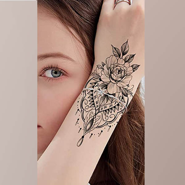 faux tatouage femme fleur d'orient n&b tatouage éphémère tatouages temporaire fake tatoo tattoo-ephemere