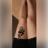 tatouage ephemere fleur rose noir tattoo éphémère faux tatouage temporaire