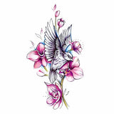 tatouage éphémère hirondelle du printemps fleurs rose fleur oiseau tatouages ephemere temporaire faux tatoo fake autocollant décalcomanie femme tattoo-ephemere 