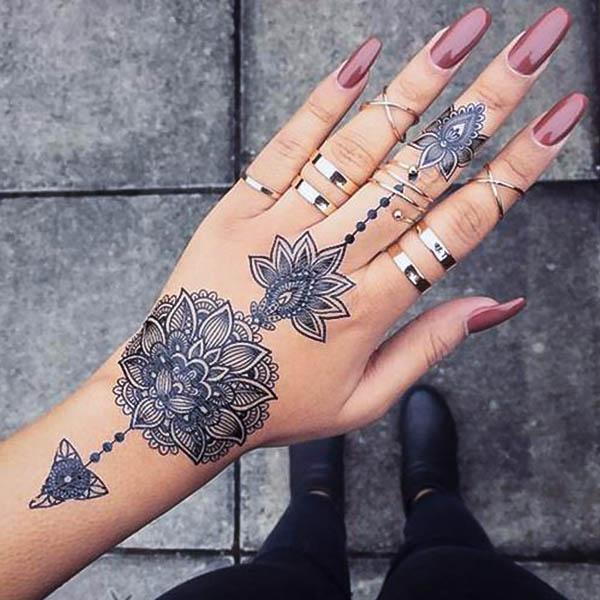 Tatouage ephemere mandala pack dentelle & henné noir pour femme tatouage autocollant temporaire éphémère tatoo tattoo faux tatouage décalcomanie henné noir non permanent