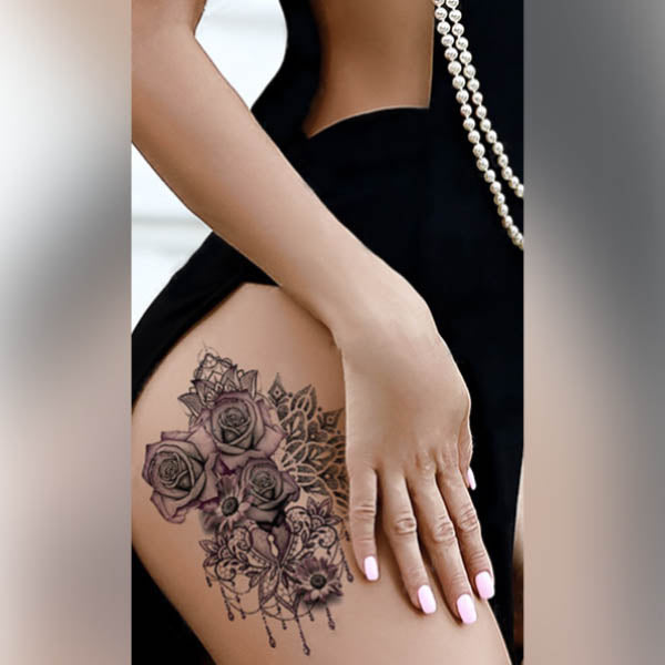 tatouages éphémères femme roses dentelle & mandala fleurs tatouage temporaire faux tatoo tattoo ephemere